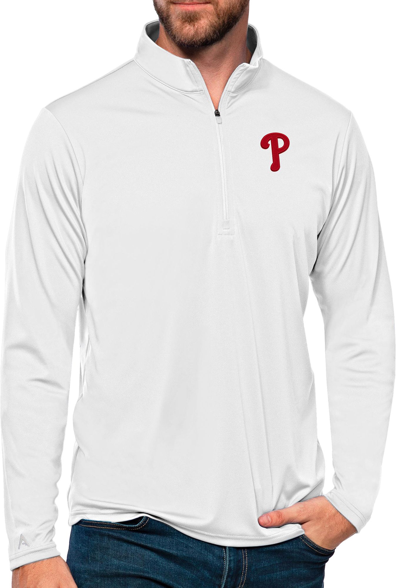 Antigua Men's Philadelphia Phillies White Tribute 1/4 Zip Pullover