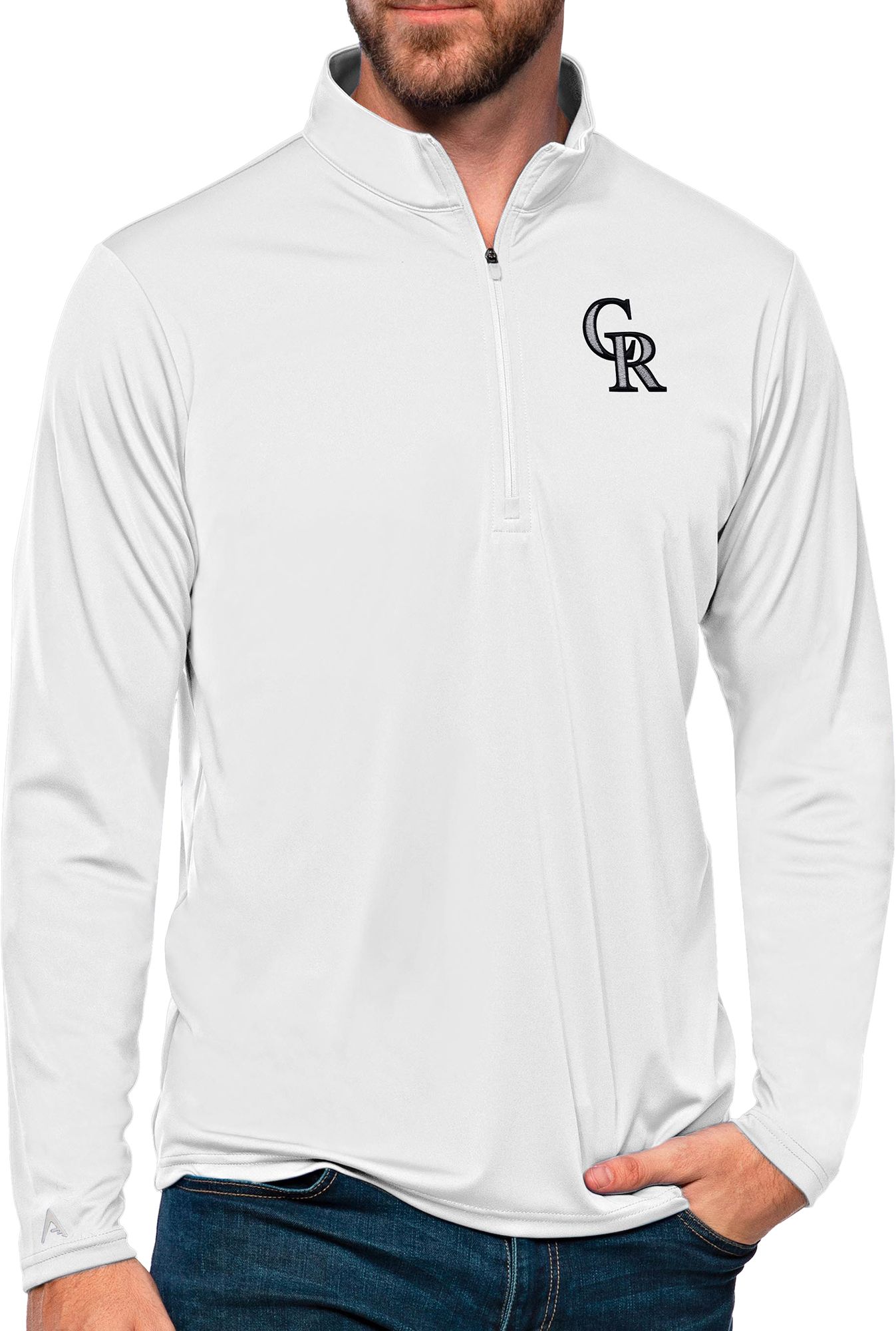 Antigua Men's Colorado Rockies White Tribute 1/4 Zip Pullover