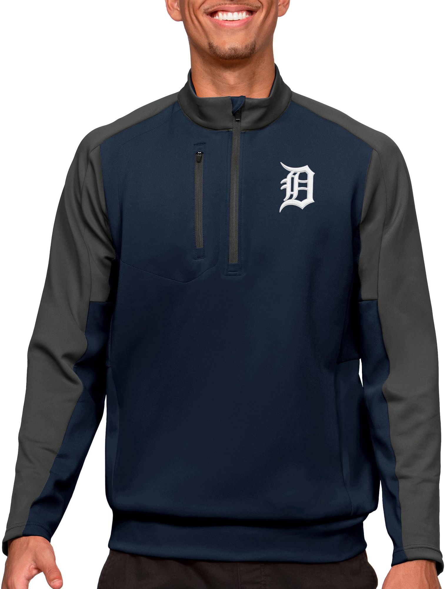 Antigua Detroit Tigers Navy Team Pullover