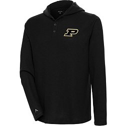 Antigua Men's Purdue Boilermakers Black Strong Hold Hooded Henley