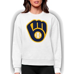 Women's Refried Apparel White/Navy Milwaukee Brewers Cropped Pullover Hoodie Size: Extra Large