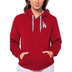 Antigua Women's Los Angeles Dodgers Red Victory Hooded Pullover