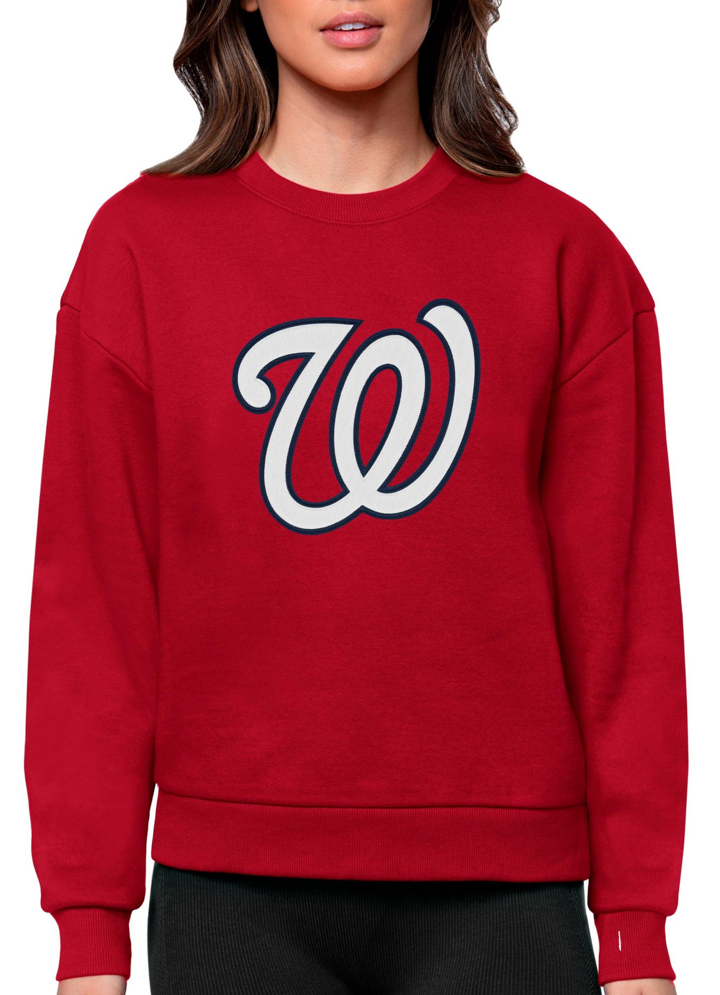 Antigua Women's Washington Nationals Red Victory Crew Pullover