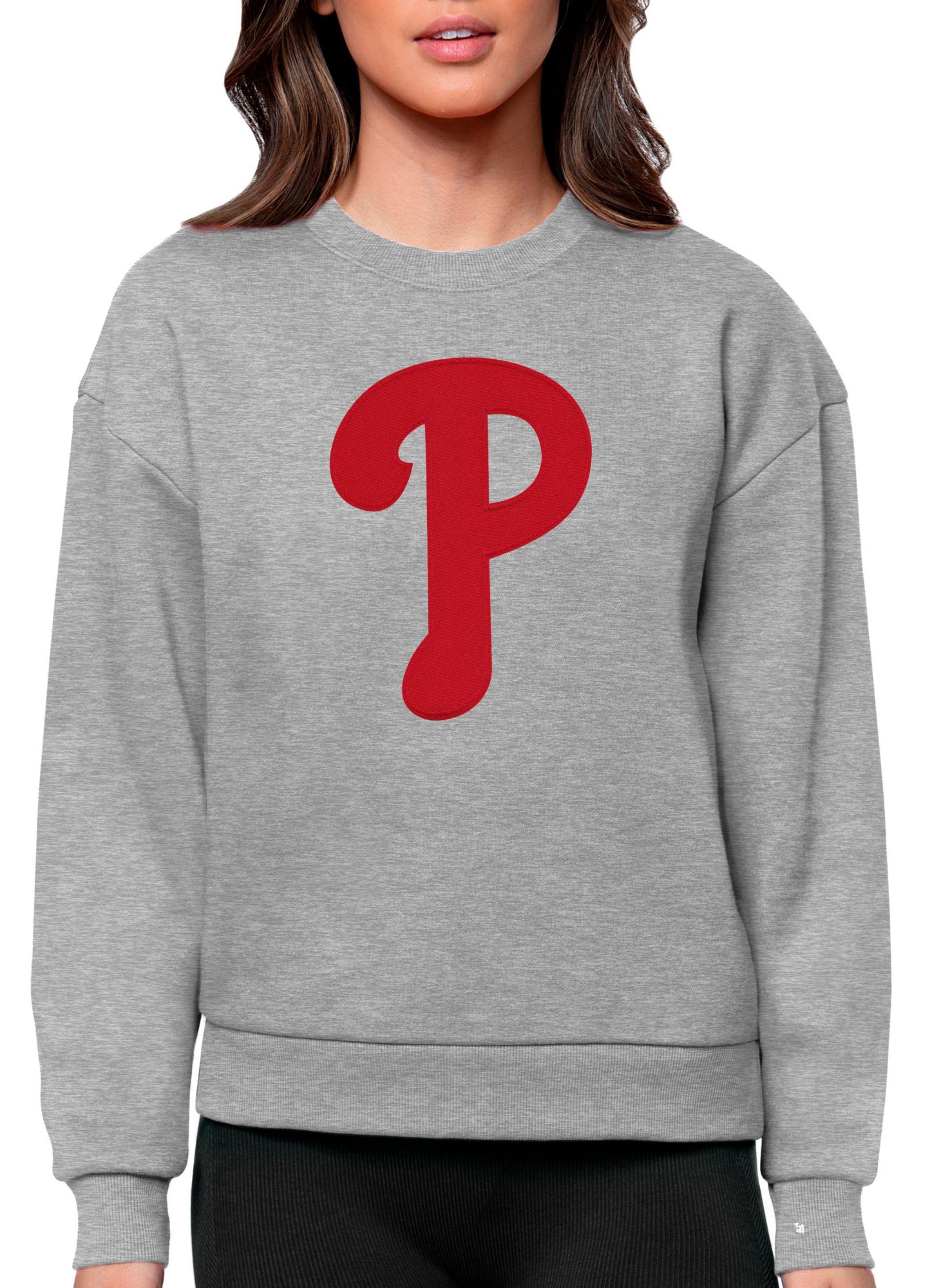 Antigua Women's Philadelphia Phillies Gray Victory Crew Pullover