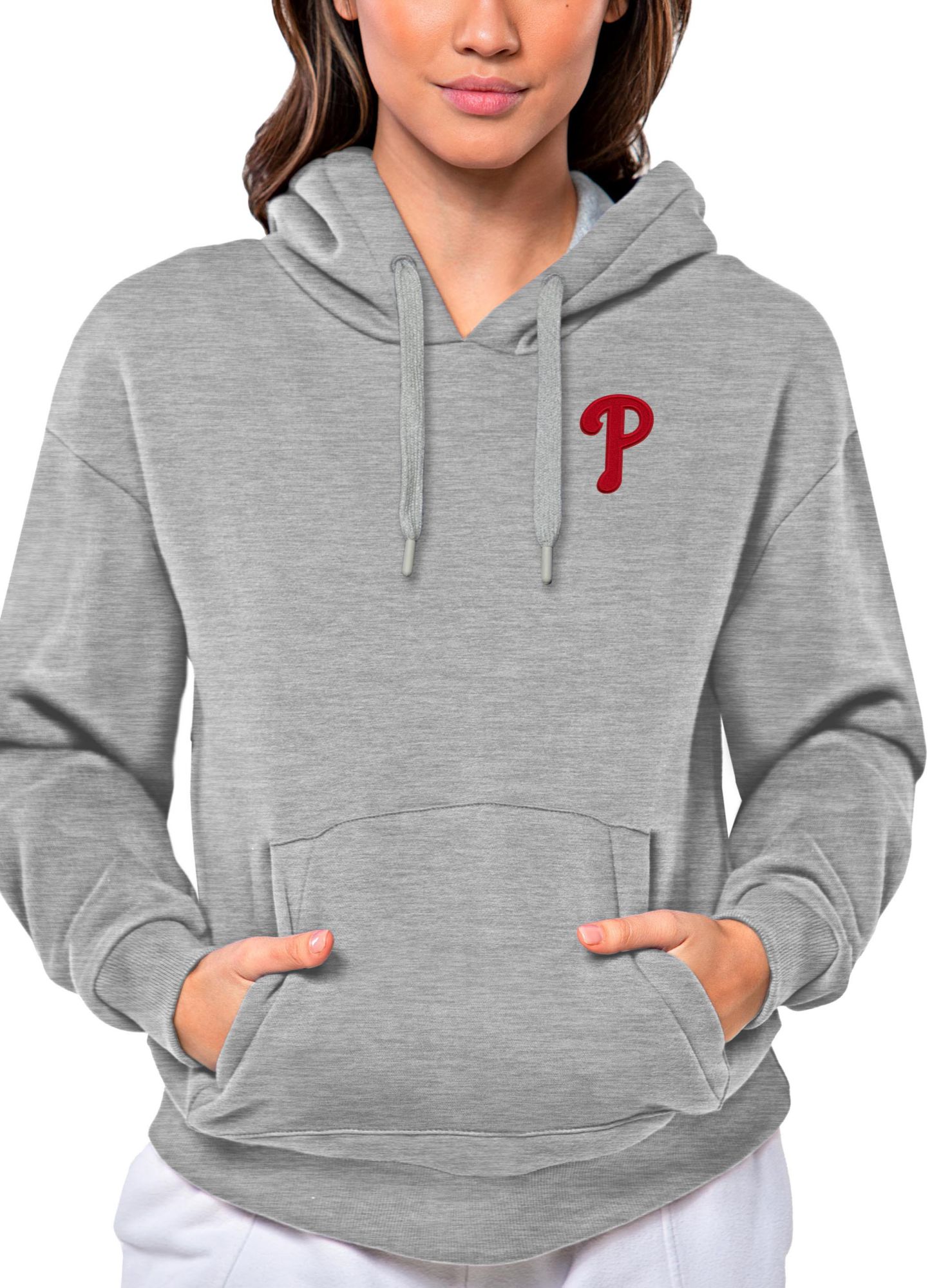 Antigua Women's Philadelphia Phillies Gray Victory Hooded Pullover