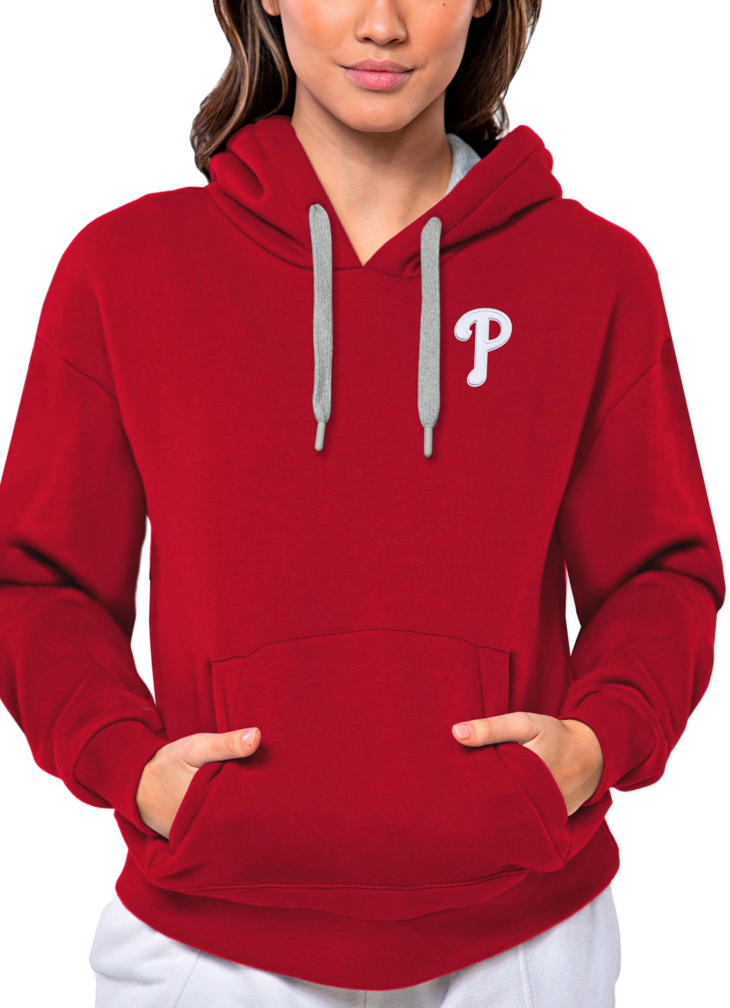 Antigua Women's Philadelphia Phillies Red Victory Hooded Pullover