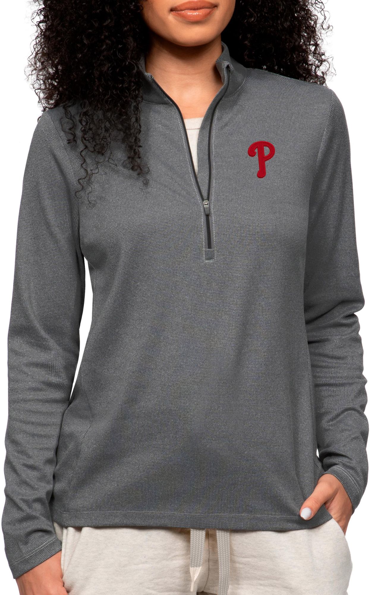 Antigua Women's Philadelphia Phillies Charcoal Epic 1/4 Zip Pullover
