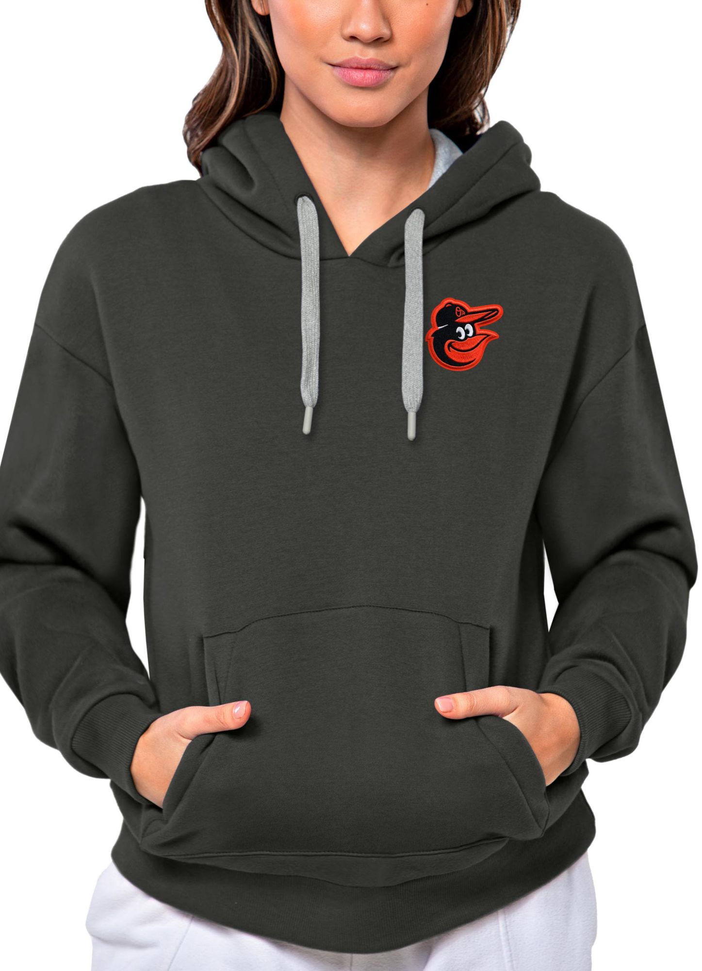 Antigua Women's Baltimore Orioles Charcoal Victory Hooded Pullover