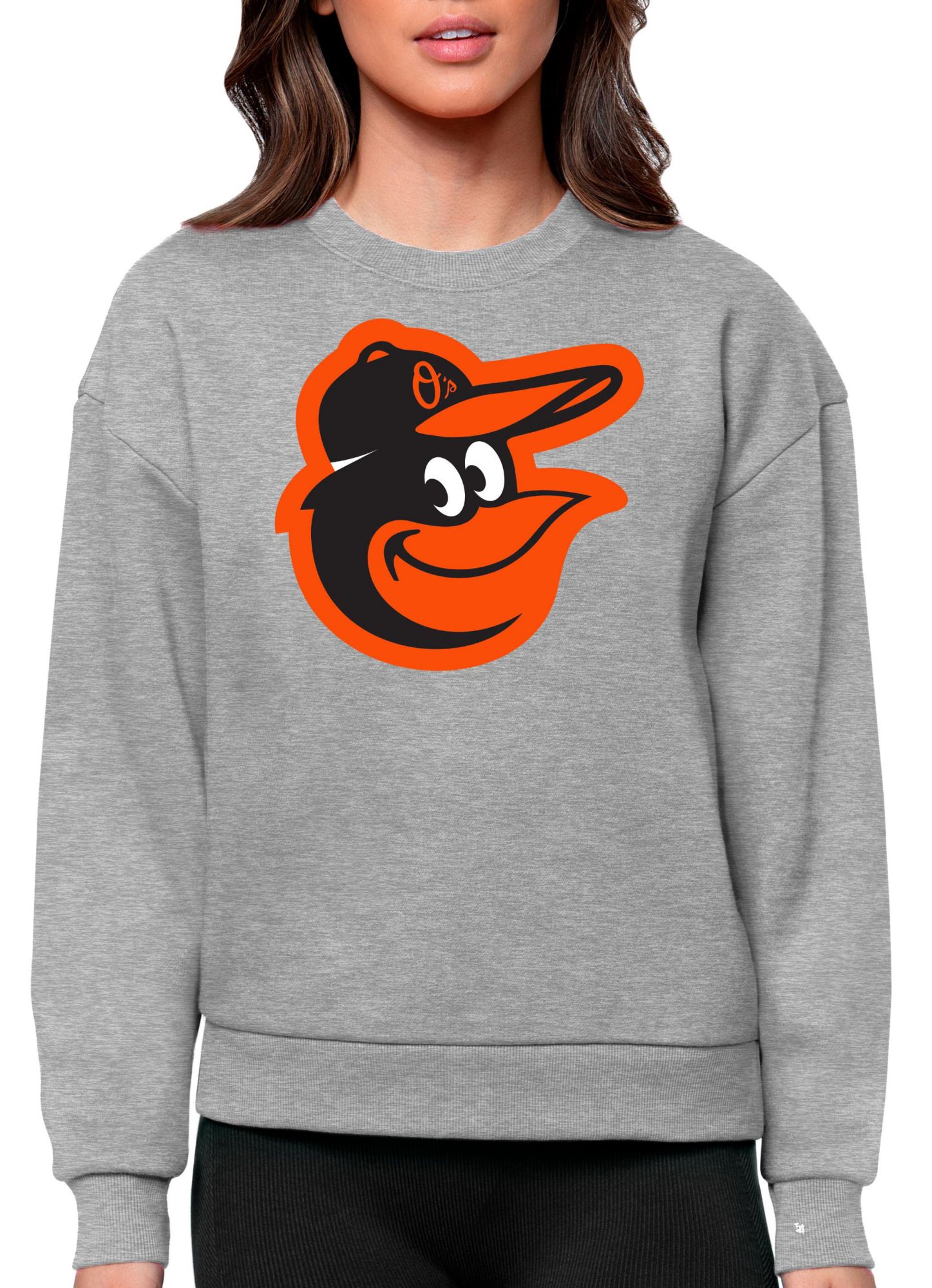 Antigua Women's Baltimore Orioles Gray Victory Crew Pullover