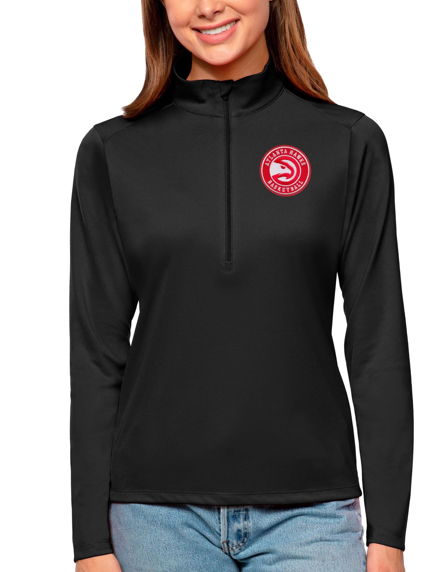 Antigua Women's Atlanta Hawks Tribute Black Pullover Sweater