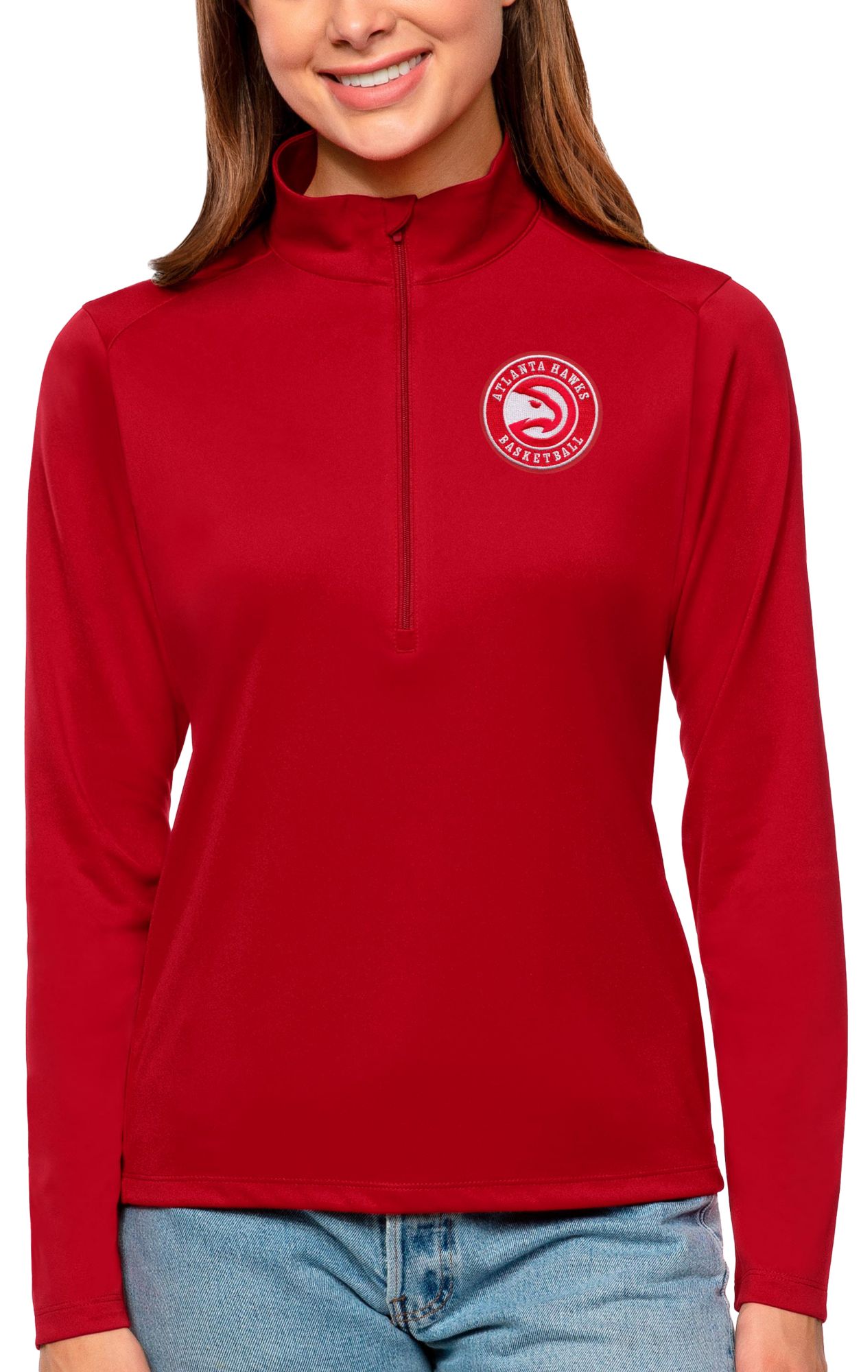Antigua Women's Atlanta Hawks Tribute Red Pullover Sweater