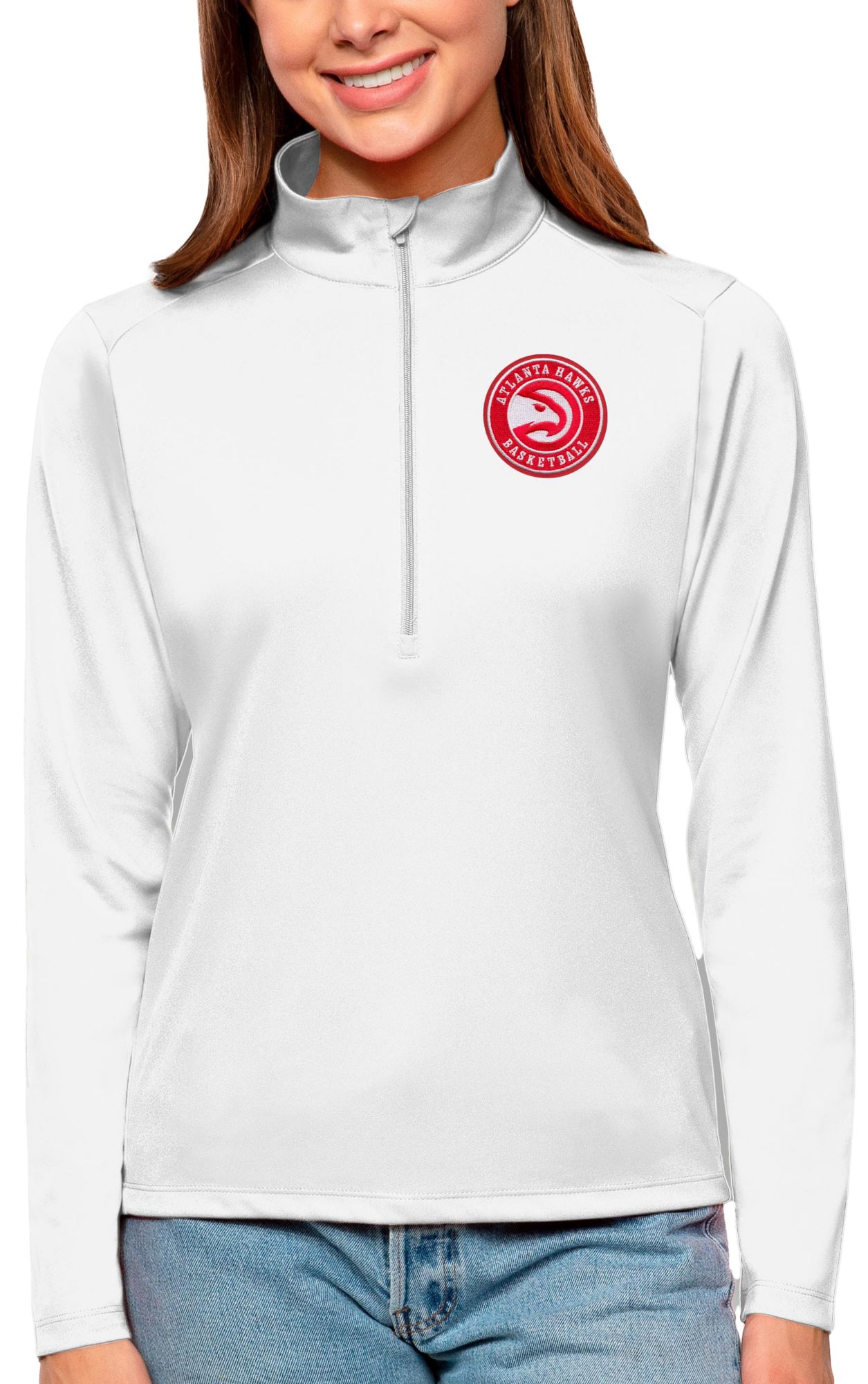 Antigua Women's Atlanta Hawks Tribute White Pullover Sweater