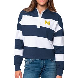 Antigua Women's Michigan Wolverines Blue Rugby Long Sleeve Shirt