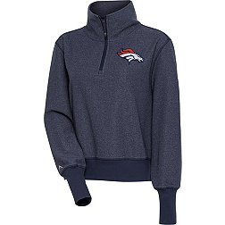 Antigua Women's Denver Broncos Upgrade Navy Heather Quarter-Zip Long Sleeve T-Shirt