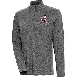 Antigua Women's Cleveland Browns Confront Black Heather Quarter-Zip Long Sleeve Pullover