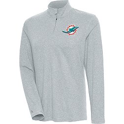 Antigua Women's Miami Dolphins Confront Grey Quarter-Zip Long Sleeve T-Shirt