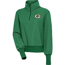 Antigua Women's Green Bay Packers Upgrade Dark Pine Heather Quarter-Zip Long Sleeve T-Shirt