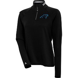 Antigua Women's Carolina Panthers Milo Black/White Quarter-Zip Long Sleeve T-Shirt