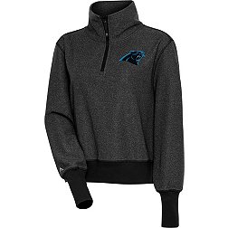Antigua Women's Carolina Panthers Upgrade Black Heather Quarter-Zip Long Sleeve T-Shirt