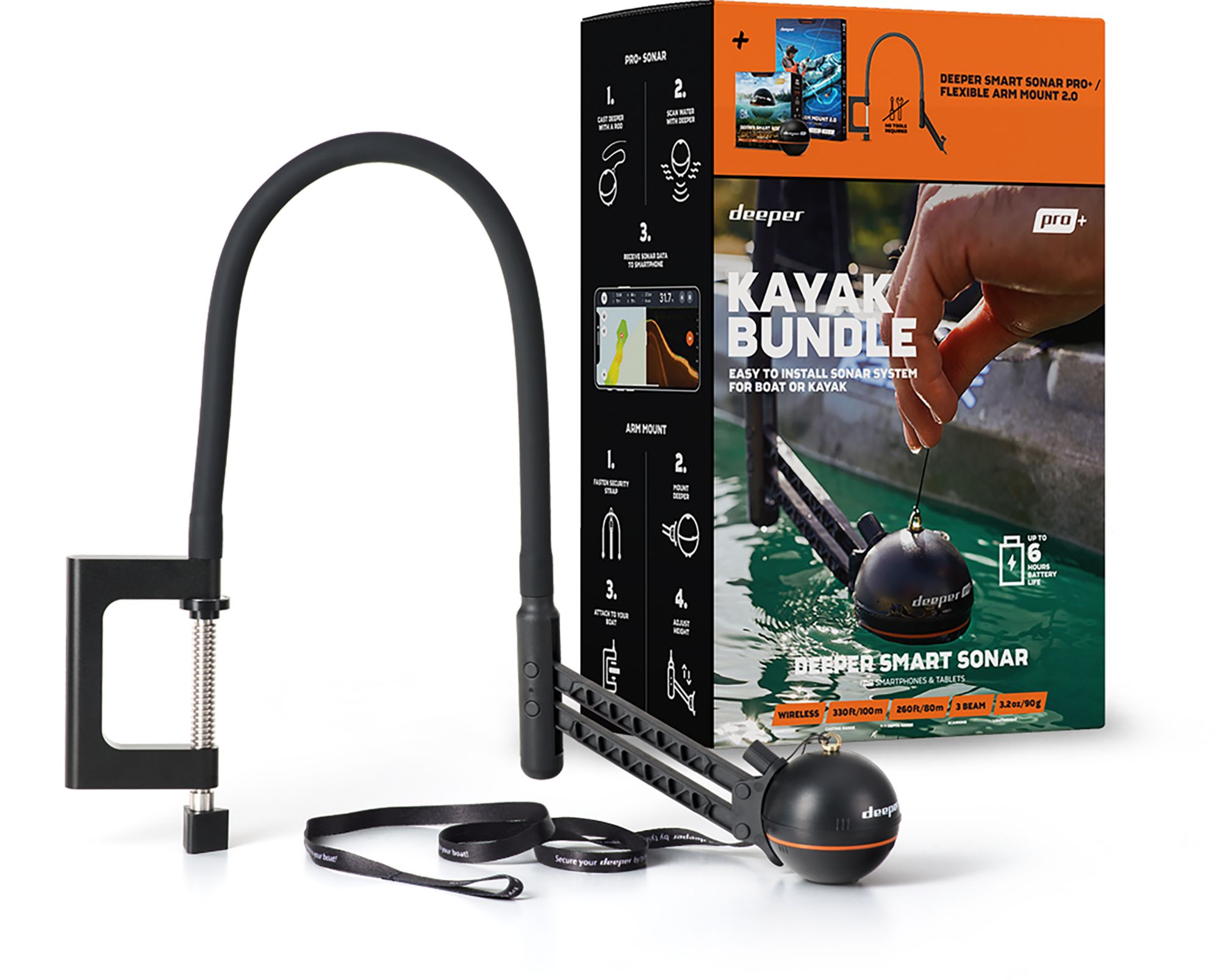 Deeper Smart Sonar PRO+ Fish Finder Flex Arm Bundle