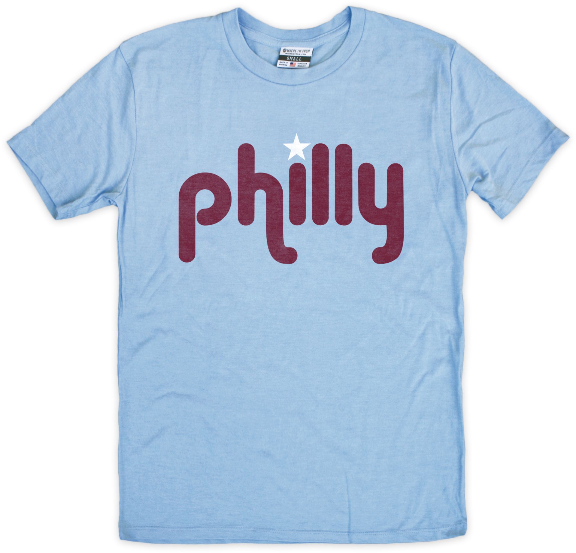 Where I'm From Philadelphia Script Light Blue T-Shirt, Men's