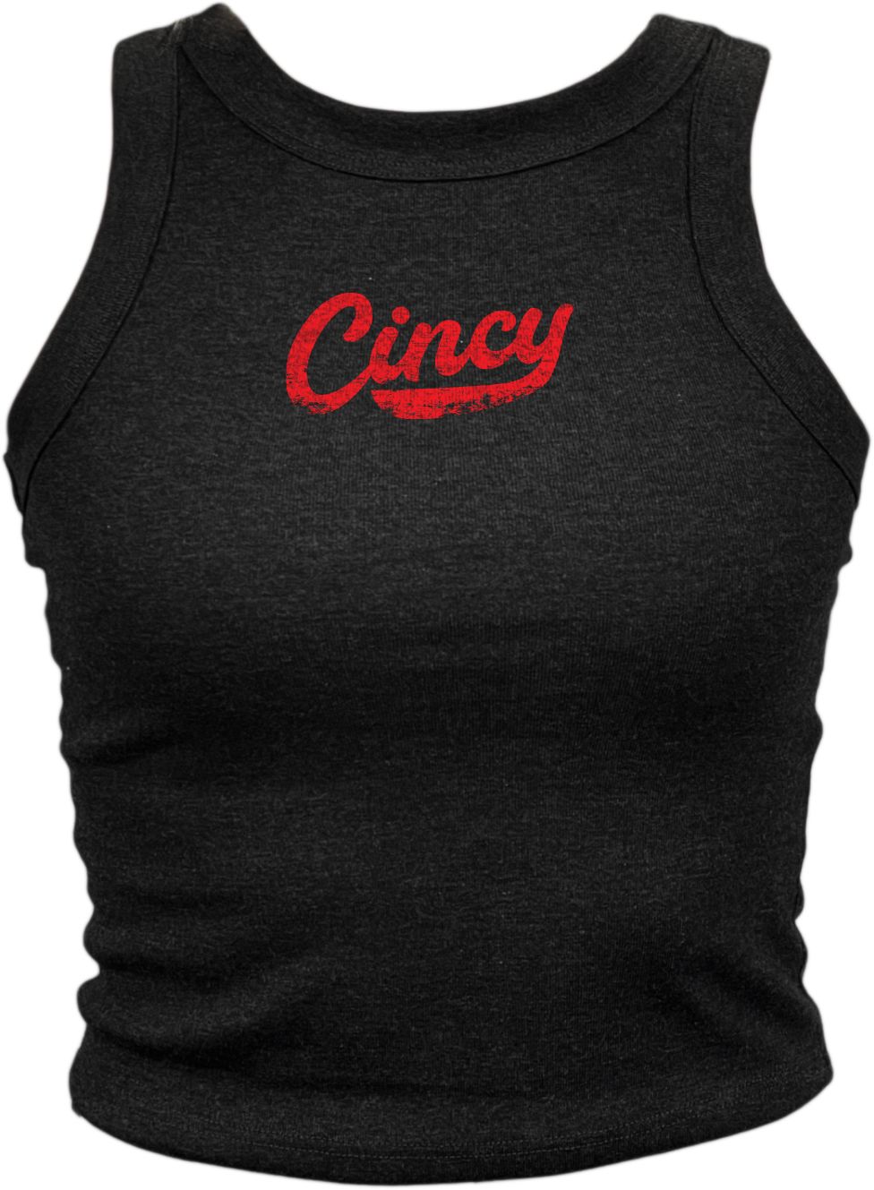 Where I'm From Adult Cincinatti Black Vintage Script Cropped Tank Top