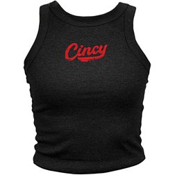 Where I'm From Adult Cincinatti Black Vintage Script Cropped Tank Top