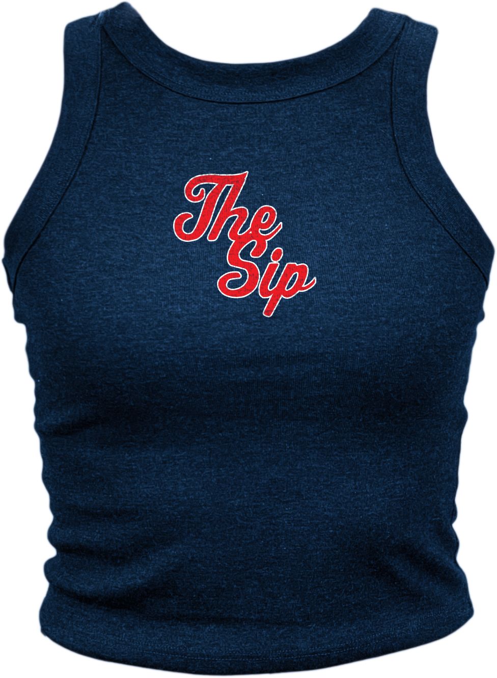 Where I'm From Adult Mississippi Navy Sip Script Cropped Tank Top - Blue