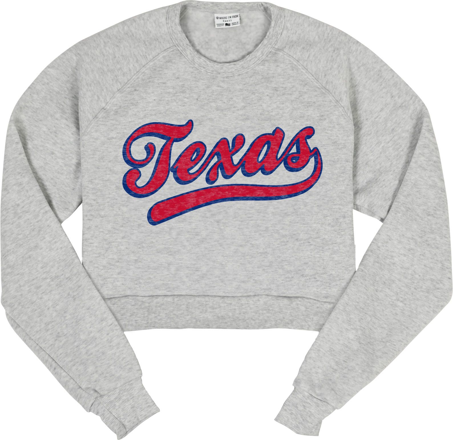 Where I'm From Texas Ash Script Cropped Fleece Crewneck