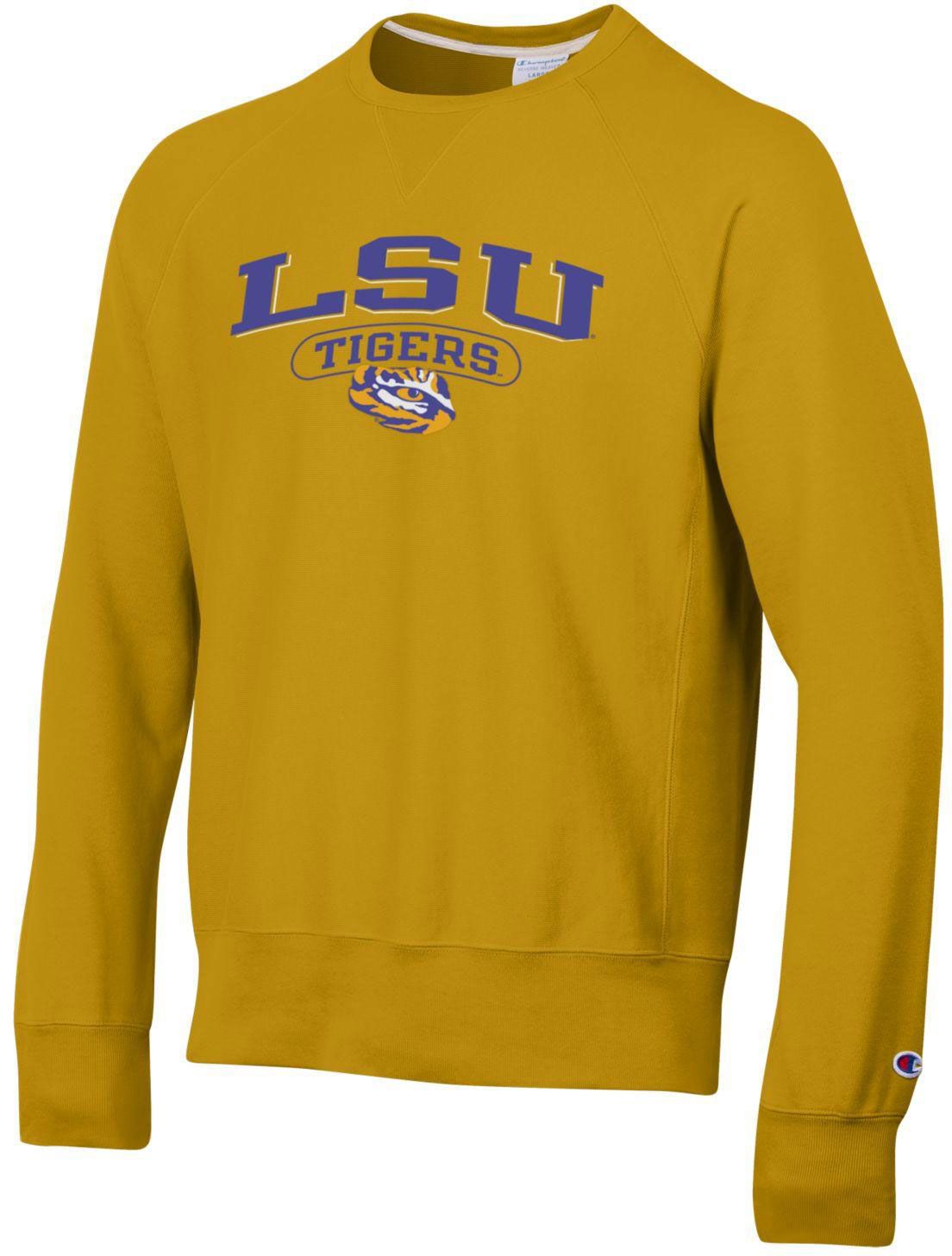 Champion Men's LSU Tigers Gold Vintage Reverse Weave Crew Pullover Sweatshirt