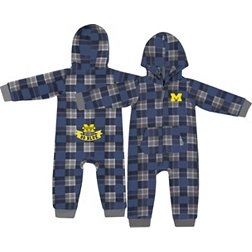 Colosseum Infant Michigan Wolverines Blue Plugged In Flannel Romper