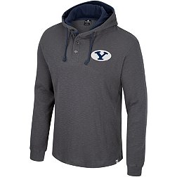 Colosseum Men's BYU Cougars Charcoal Hooded Henley Sweater