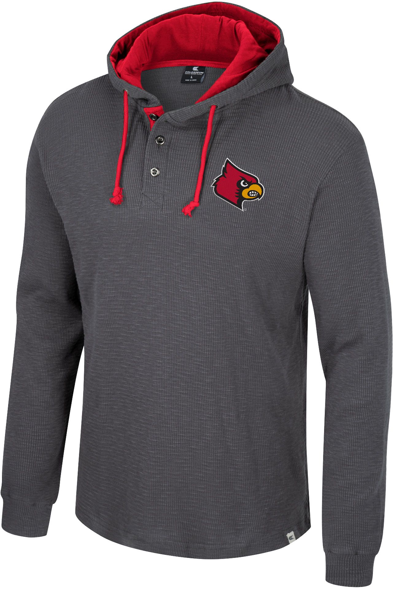 Colosseum Men's Louisville Cardinals Charcoal Hooded Henley Sweater