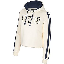 Colosseum Women's BYU Cougars Cream Perfect Date Cropped Pullover Hoodie