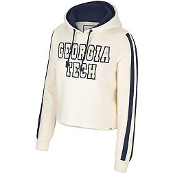 Colosseum Women's Georgia Tech Yellow Jackets Cream Perfect Date Cropped Pullover Hoodie