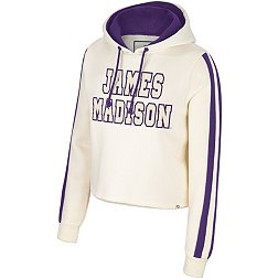 Colosseum Women's James Madison Dukes Cream Perfect Date Cropped Pullover Hoodie