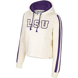 Colosseum Women's LSU Tigers Cream Perfect Date Cropped Pullover Hoodie