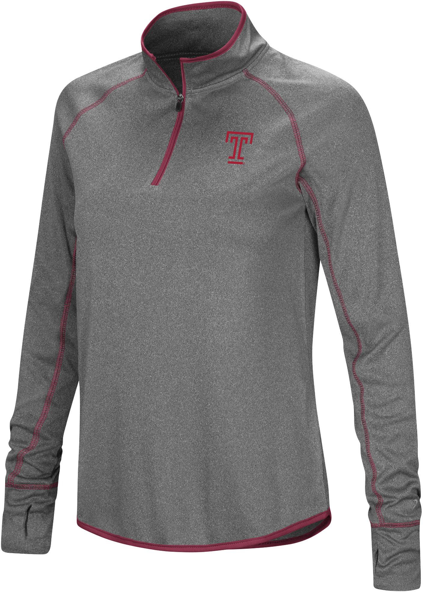 Colosseum Women's Temple Owls Heather Charcoal 1/4 Zip Pullover