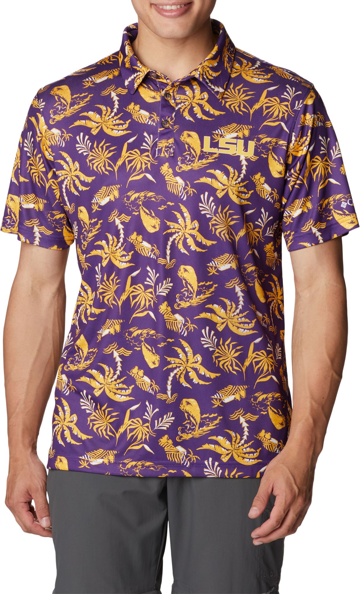 Columbia Men's LSU Tigers Purple Super Terminal Tackle Polo