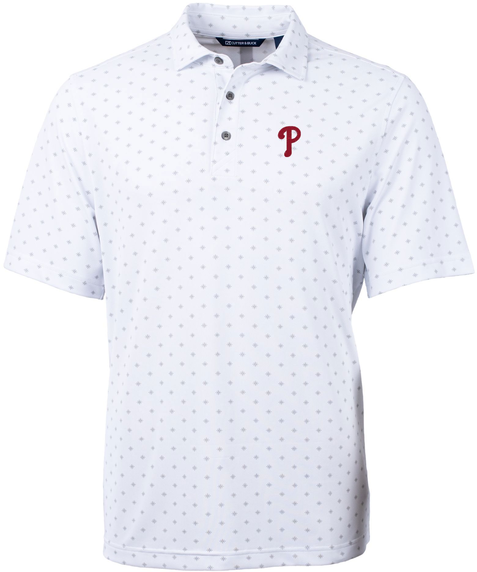 Cutter &amp; Buck Men's Philadelphia Phillies White Virtue Eco Pique Tile Print Polo