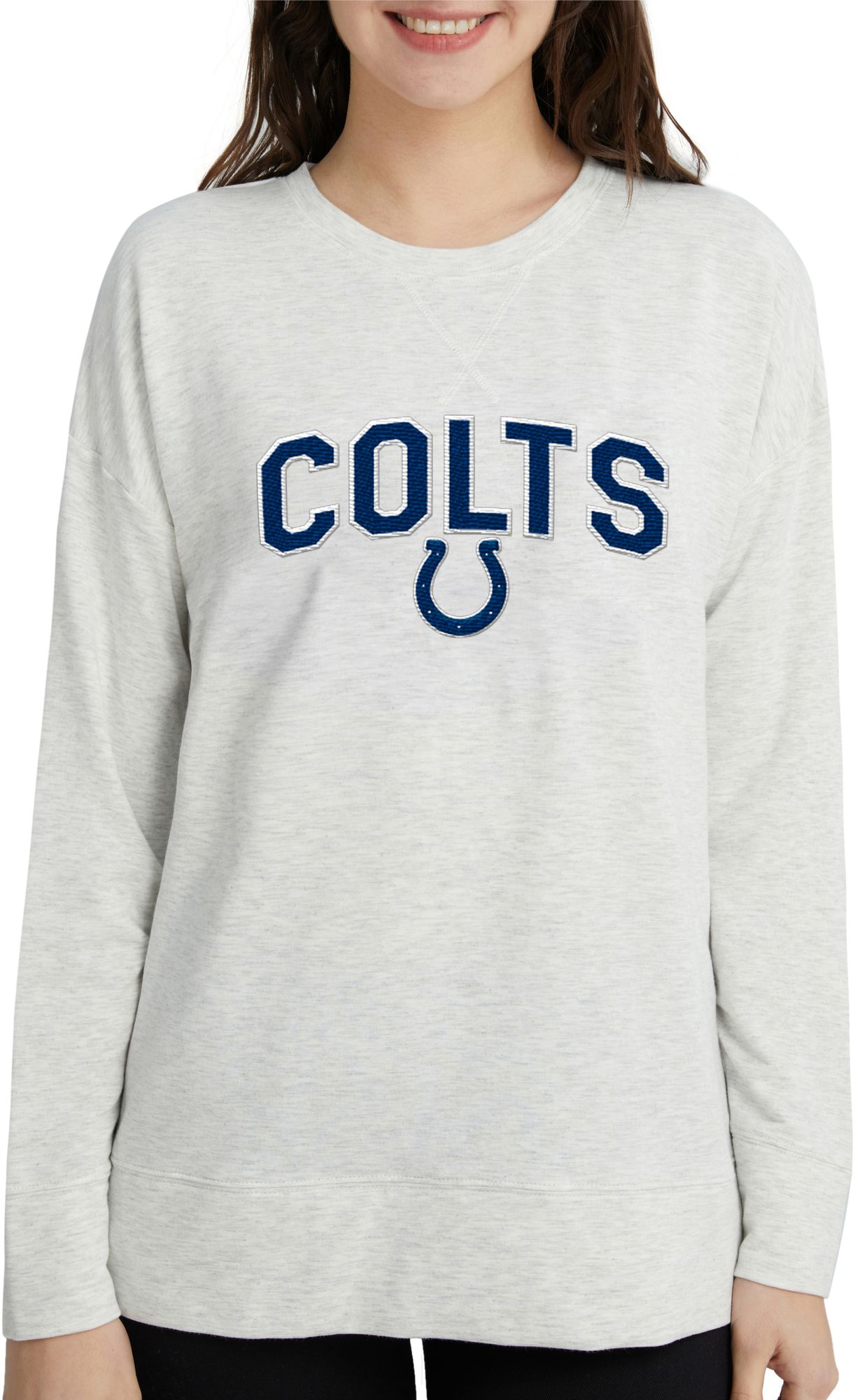 Concepts Sport Women's Indianapolis Colts Brushed Terry Oatmeal Long Sleeve Crew Sweatshirt