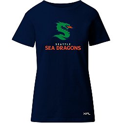 XFL Women's Seattle Sea Dragons Lockup Logo Navy T-Shirt