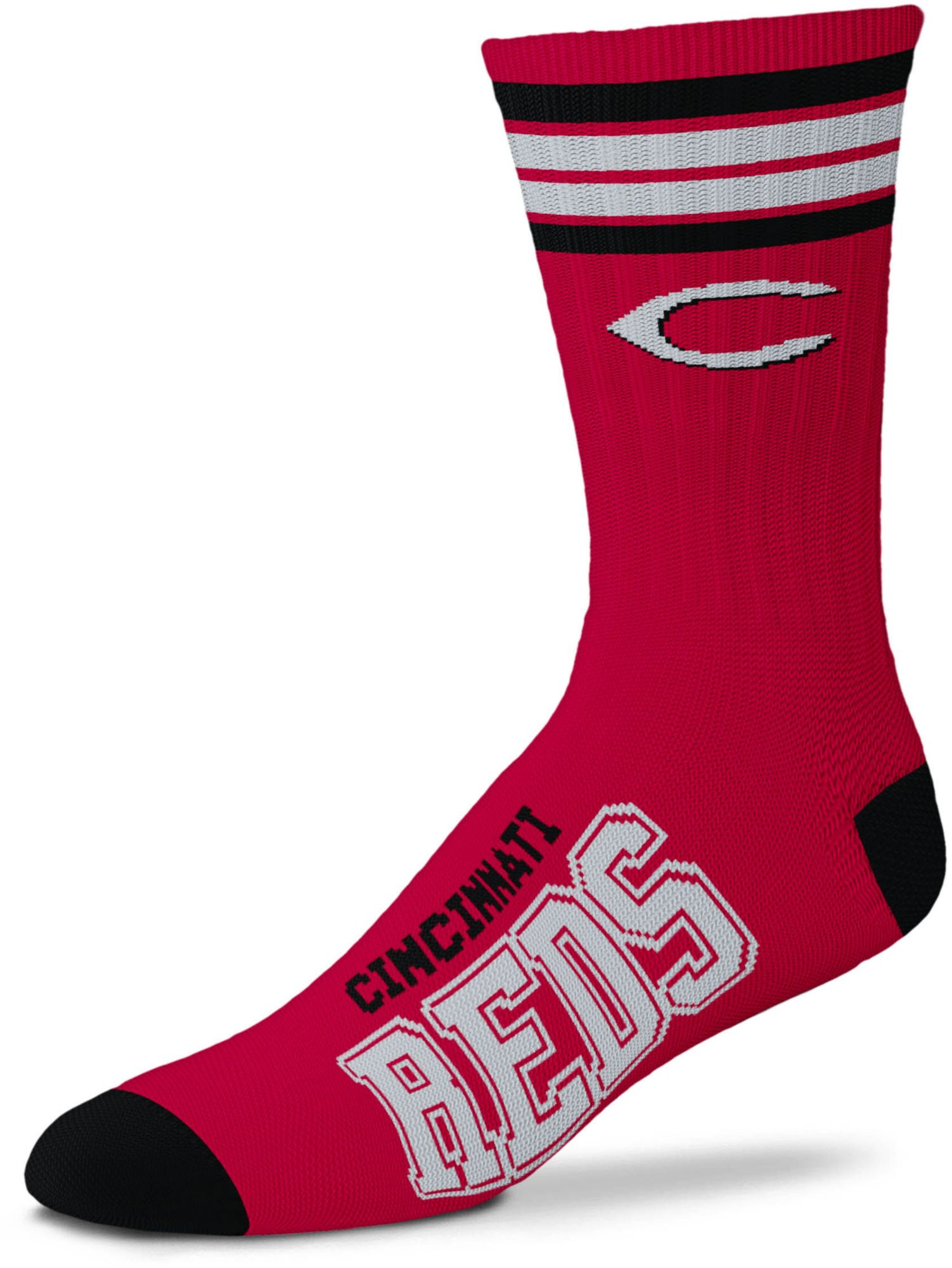 For Bare Feet Cincinnati Reds Red 4 Stripe Deuce Crew Socks