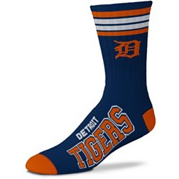 For Bare Feet Detroit Tigers Navy 4 Stripe Deuce Crew Socks