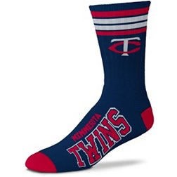 For Bare Feet Minnesota Twins Navy 4 Stripe Deuce Crew Socks
