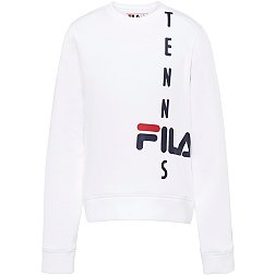 Fila Women Thumb Athletic Top Long-Sleeve Crew Neck Tennis Pullover White  Small