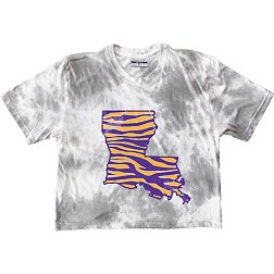 Where I'm From Women's Louisiana Multicolor State Tiger Cropped T-Shirt
