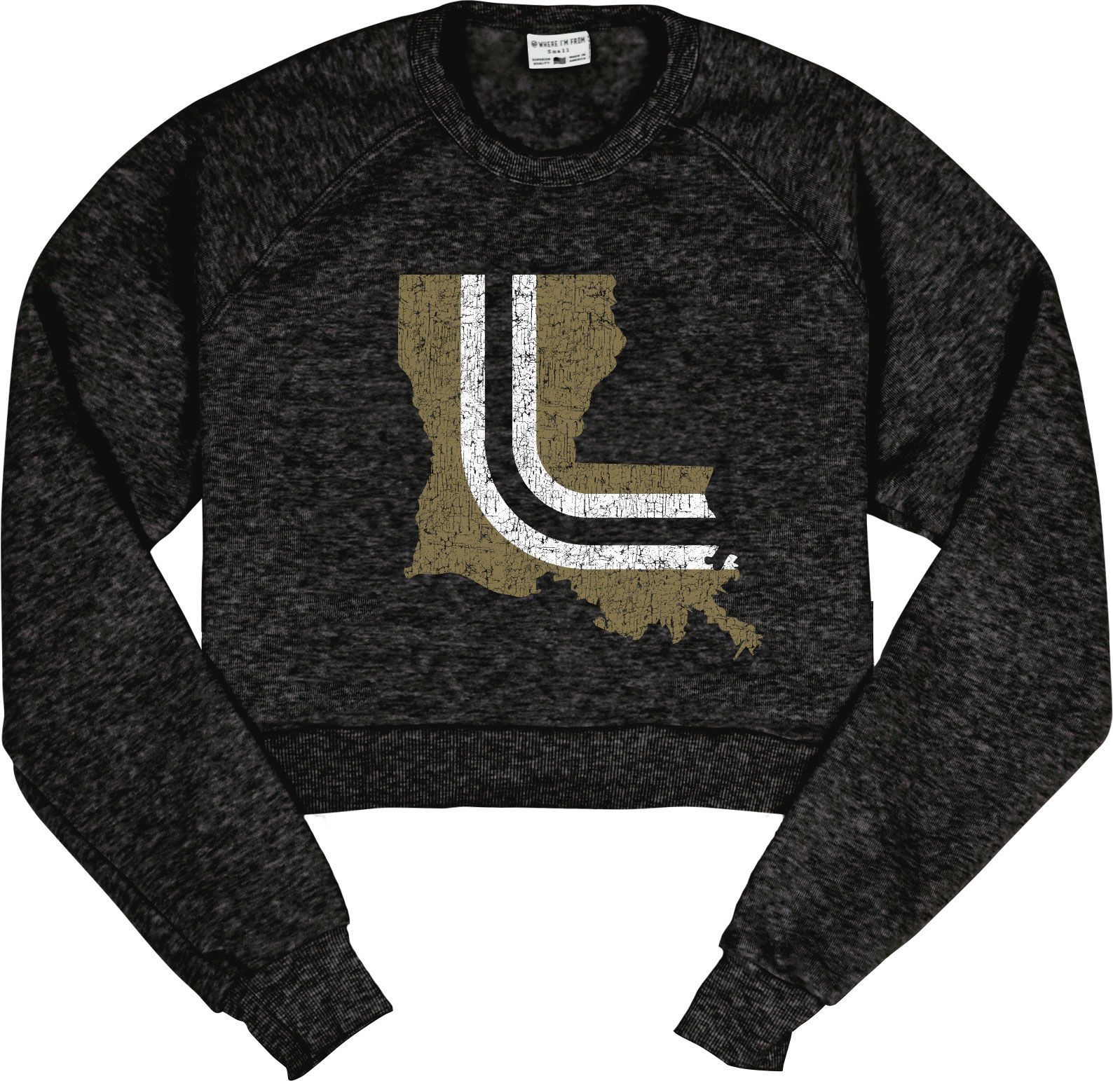 Where I'm From Women's New Orleans Black State Stripe Cropped Fleece Crewneck Sweater