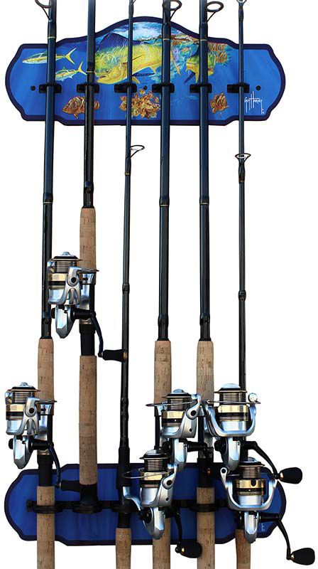 Rush Creek Guy Harvey Mahi Fishing Wall Storage Rack 6 Rod Holder