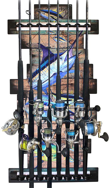 Rush Creek Guy Harvey Ancient World Map Fishing Wall Storage Rack 8 Rod Holder